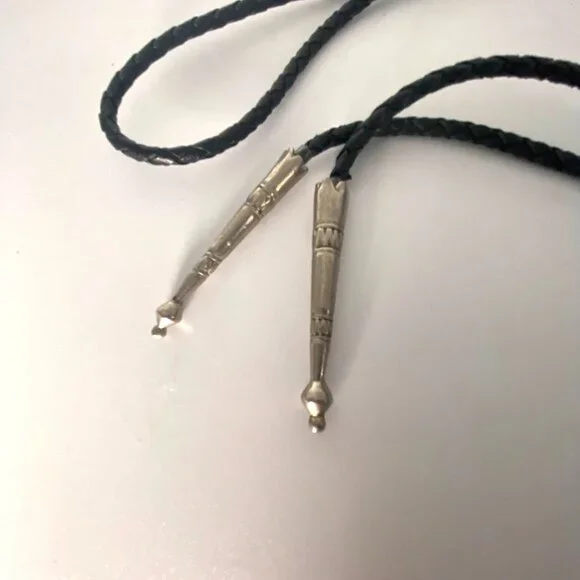 Vintage Thunderbird Turquoise Silver Tone Kachina Bolo Tie Braided Leather Cord - Picture 3 of 6